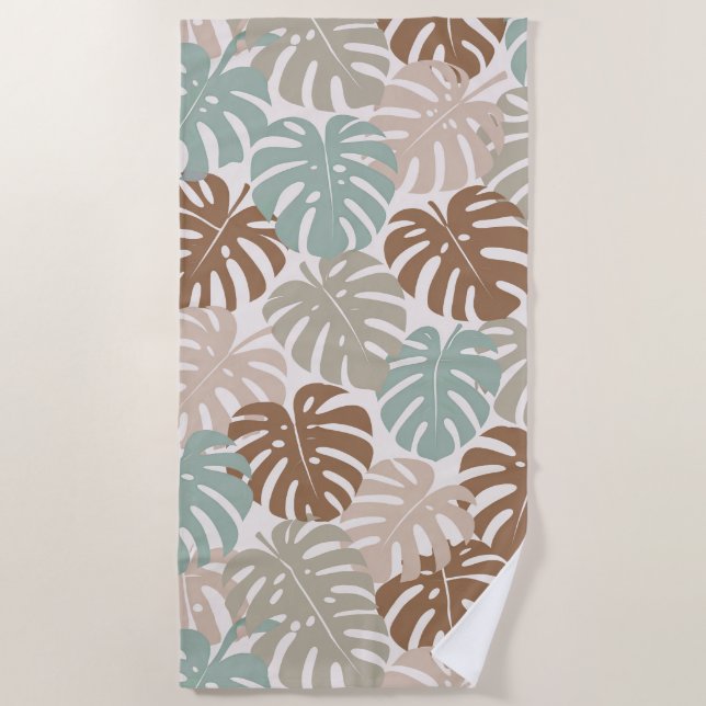 Monstera modern hawaii boho beach towel (Front)