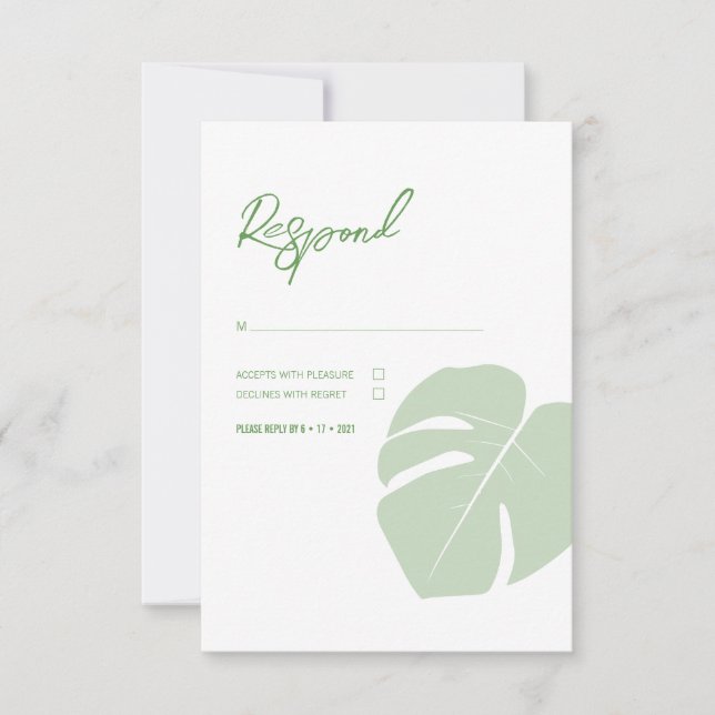 Monstera • Modern Tropical Wedding • Green Leaf  RSVP Card (Front)