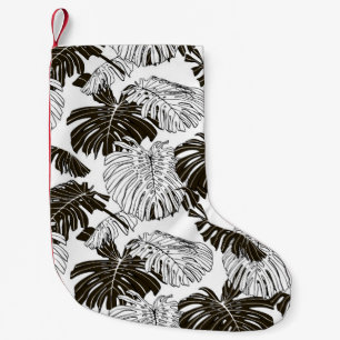 Monstera Monochrome: Black-White Seamless. Small Christmas Stocking