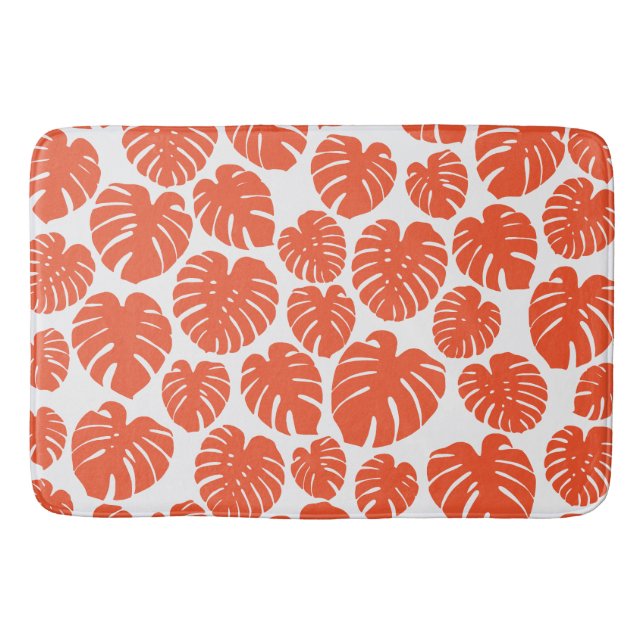 Monstera - Orange and White Bath Mat (Front)