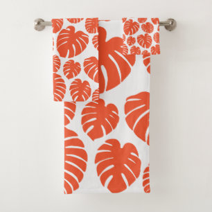 Monstera - Orange and White Bath Towel Set