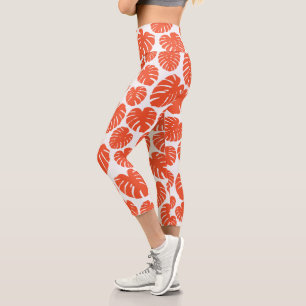 Monstera - Orange and White Capri Leggings
