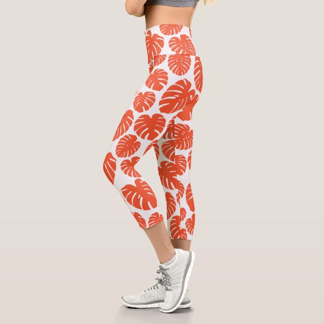 Monstera - Orange and White Capri Leggings (Left)