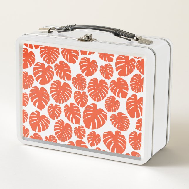 Monstera - Orange and White Metal Lunch Box (Front)