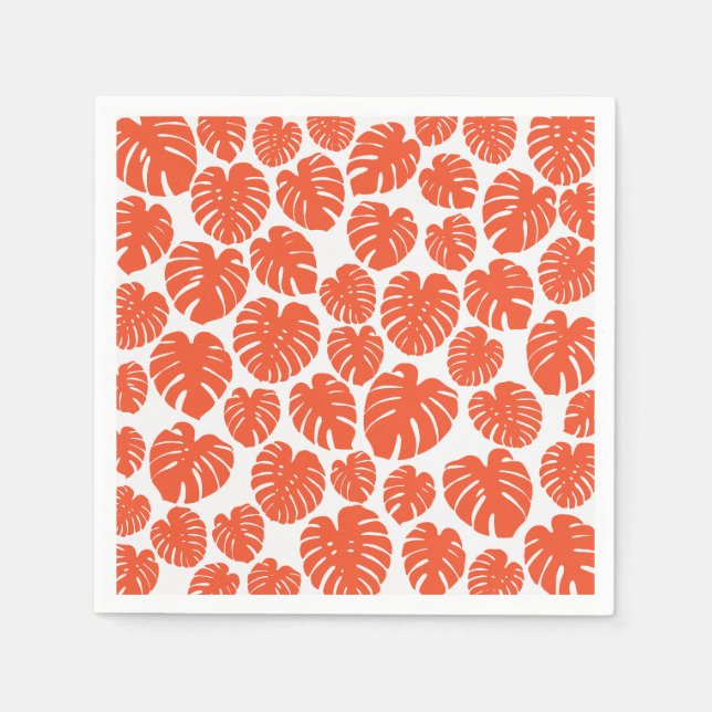 Monstera - Orange and White Napkin (Front)