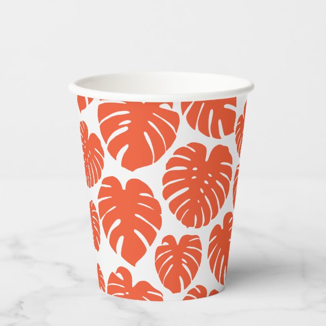 Monstera - Orange and White Paper Cups (Front)