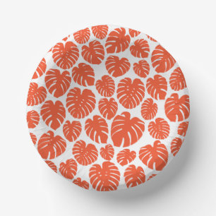Monstera - Orange and White Paper Plate