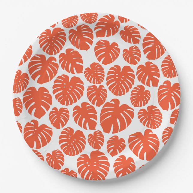 Monstera - Orange and White Paper Plate (Front)