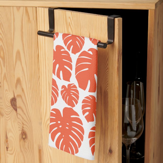 Monstera - Orange and White Tea Towel (Thirds Fold)