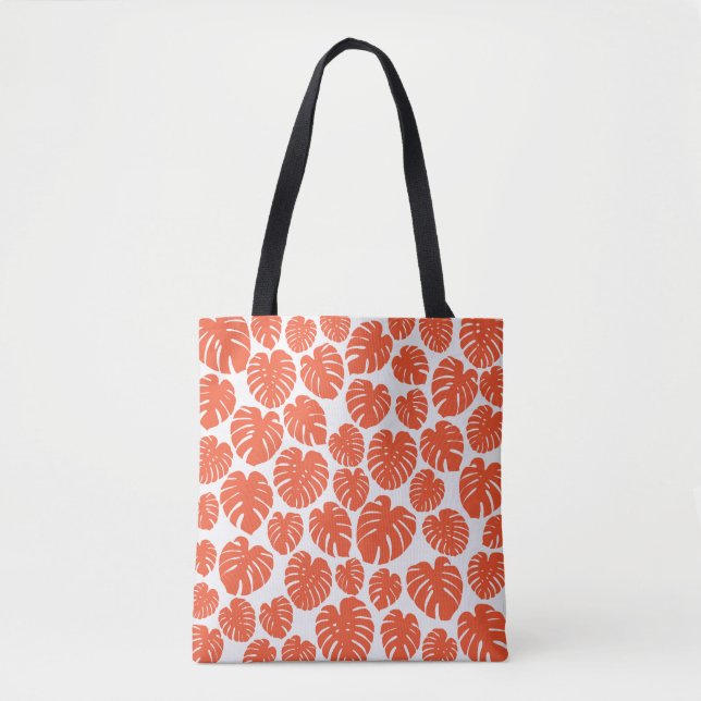 Monstera - Orange and White Tote Bag (Front)