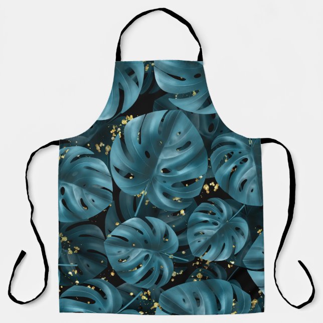 Monstera Palm, Golden Splash Seamless. Apron (Front)