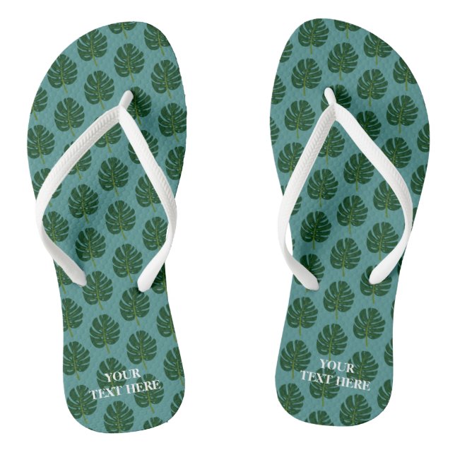 Monstera palm leaf custom beach flip flops (Footbed)