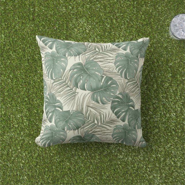 Monstera Palm Leaves Summer Cushion (Grass)