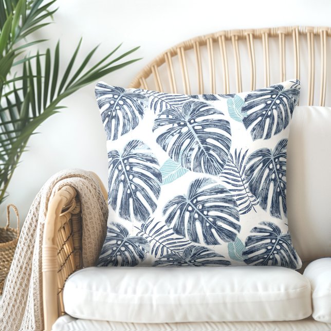 Monstera Palm Leaves Throw Pillow (Creator Uploaded)