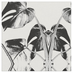 Monstera palm leaves tropical black and white fabric