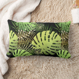 Monstera Palm Leaves Tropical Jungle Lumbar Cushion