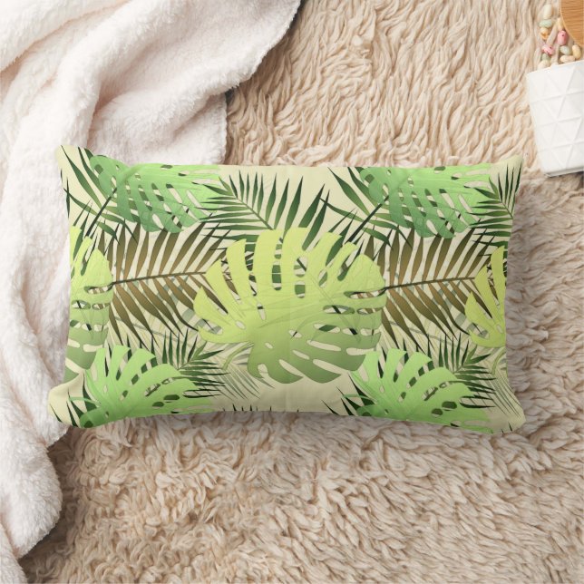 Monstera Palm Leaves Tropical Jungle Lumbar Cushion (Blanket)