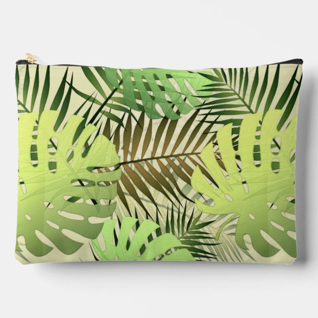 Monstera Palm Leaves Tropical Jungle Pattern Accessory Pouch (Front)