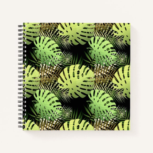 Monstera Palm Leaves Tropical Jungle Pattern Notebook (Front)
