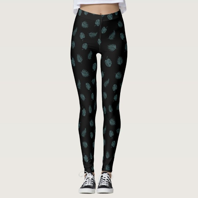 Monstera Palm Leaves Tropical Pattern Leggings (Front)