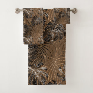 Monstera Palm Leo Animal Print Glam 1 Bath Towel Set