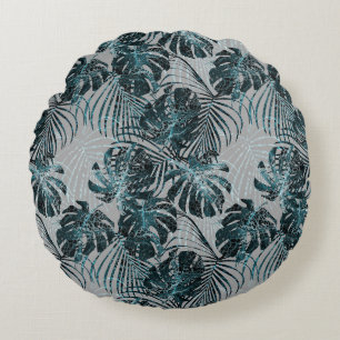 Monstera Palm Leo Animal Print Glam 2 Round Cushion