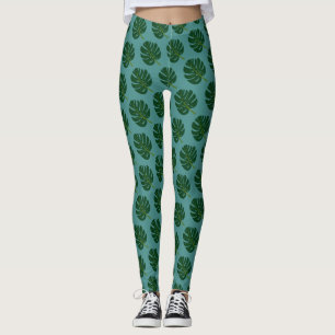 Monstera palm tree leaf pattern print leggings