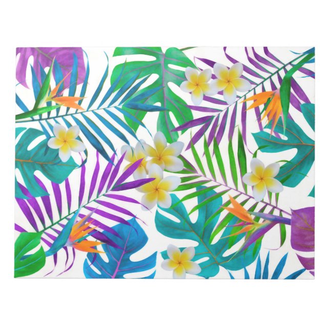 Monstera Palm Trees Plumeria Birds of Paradise  Notepad (Front)