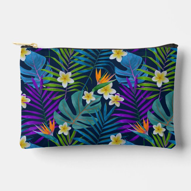 Monstera Palm Trees Plumeria Strelitzia Accessory Pouch (Front)
