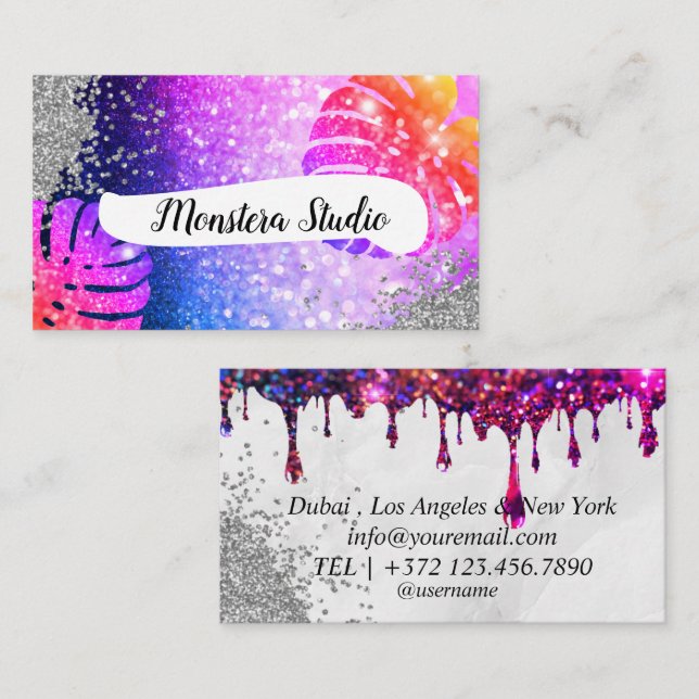 Monstera Pink Grey Salon Marble Business Card (Front/Back)