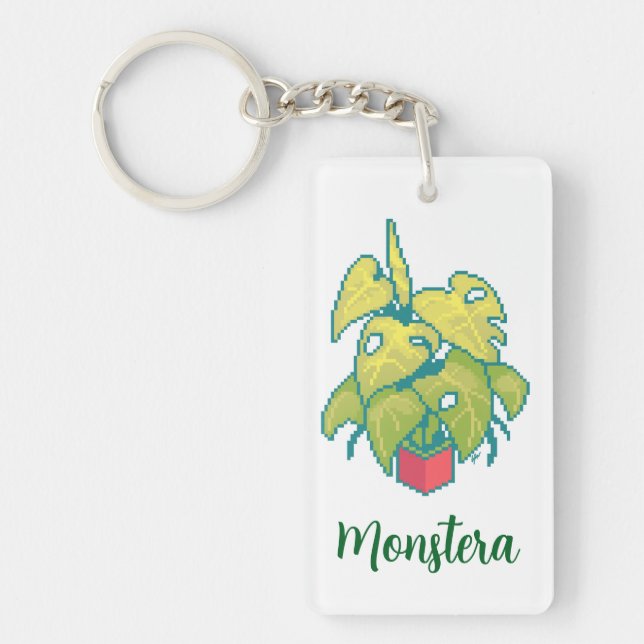 Monstera Pixel Art, Pixel Art Key Ring (Front)