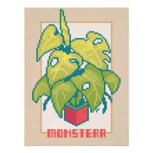 Monstera Pixel Art Poster