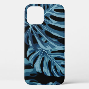 Monstera plant: blue leaves pattern. iPhone 12 case