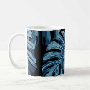 Monstera plant: blue leaves pattern. coffee mug