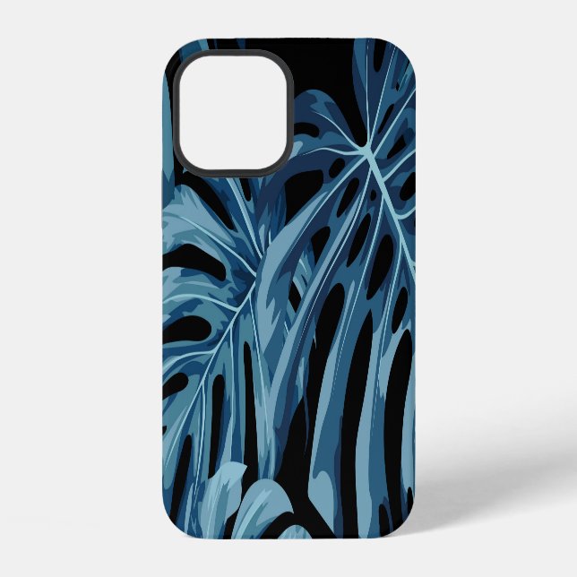 Monstera plant: blue leaves pattern. iPhone case (Back)