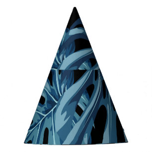 Monstera plant: blue leaves pattern. party hat