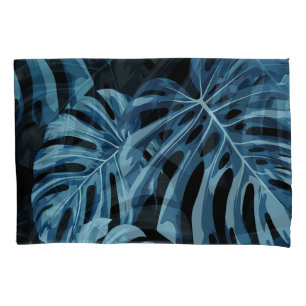 Monstera plant: blue leaves pattern. pillowcase