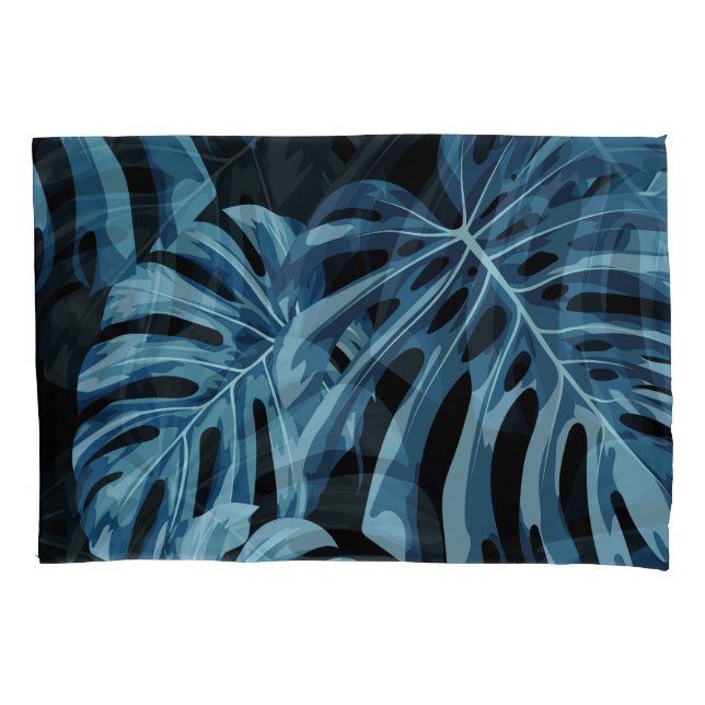 Monstera plant: blue leaves pattern. pillowcase (Front)