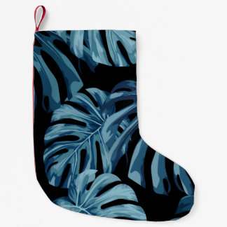 Monstera plant: blue leaves pattern. small christmas stocking