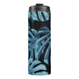 Monstera plant: blue leaves pattern. thermal tumbler