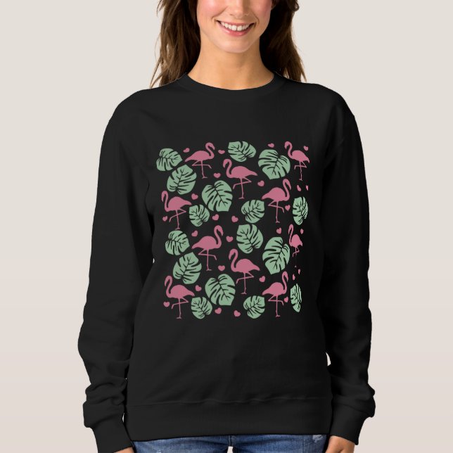 Monstera Plant Flamingo Pattern Sweatshirt (Front)