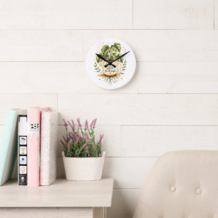 Monstera Plant in Coffee Mug Cosy Botanical Round Clock