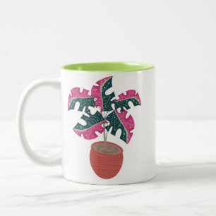 Monstera Plant Pink Green Two-Tone Coffee Mug