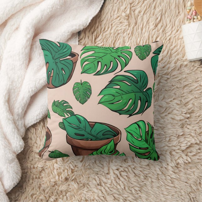 Monstera Plant Pot Pattern Art Cushion (Blanket)