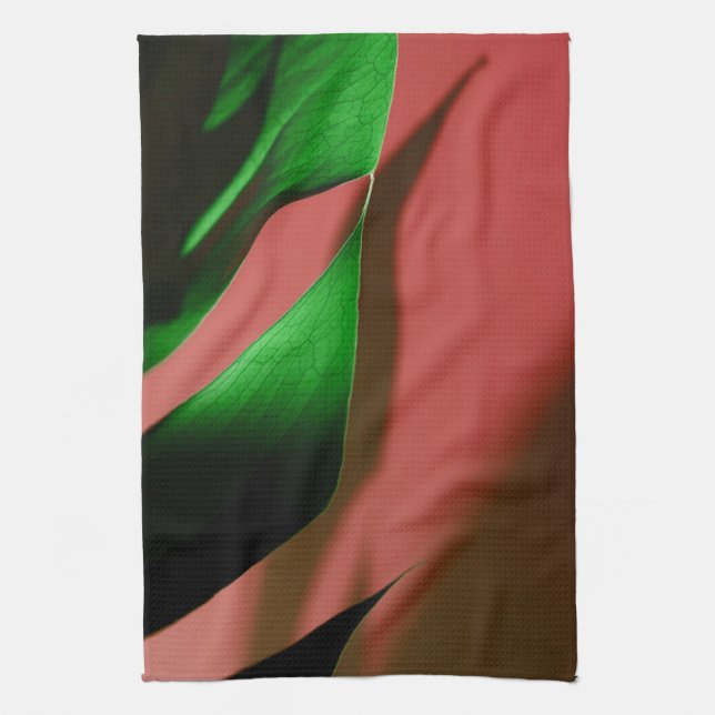 Monstera Swiss Cheese Plant red green Dish Tea Towel (Vertical)