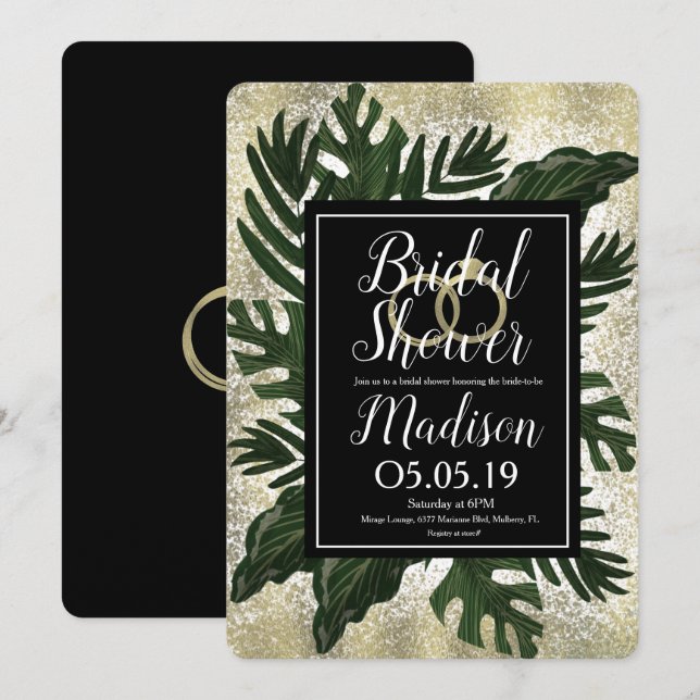 Monstera Tropical Faux Gold Splash Bridal Shower Invitation (Front/Back)