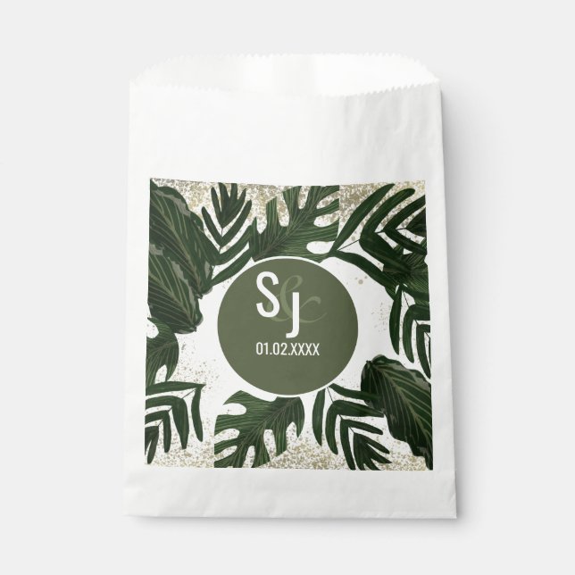 Monstera Tropical Faux Gold Splash Favour Bag (Front)