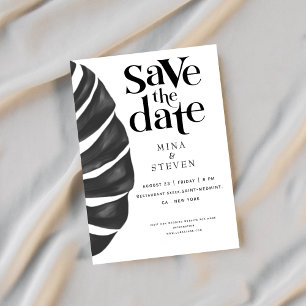 Monstera Tropical floral black and white wedding S Save The Date