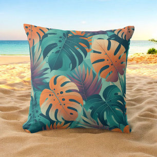 Monstera Tropical Flowers Boho Watercolor Botanica Cushion