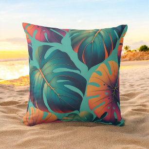 Monstera Tropical Flowers Boho Watercolor Botanica Cushion